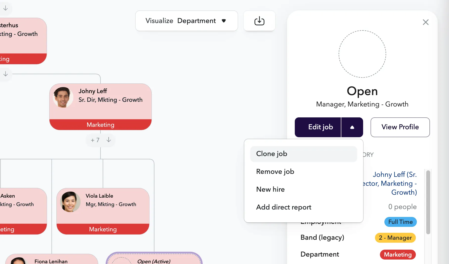 Cloning an open job from the org chart