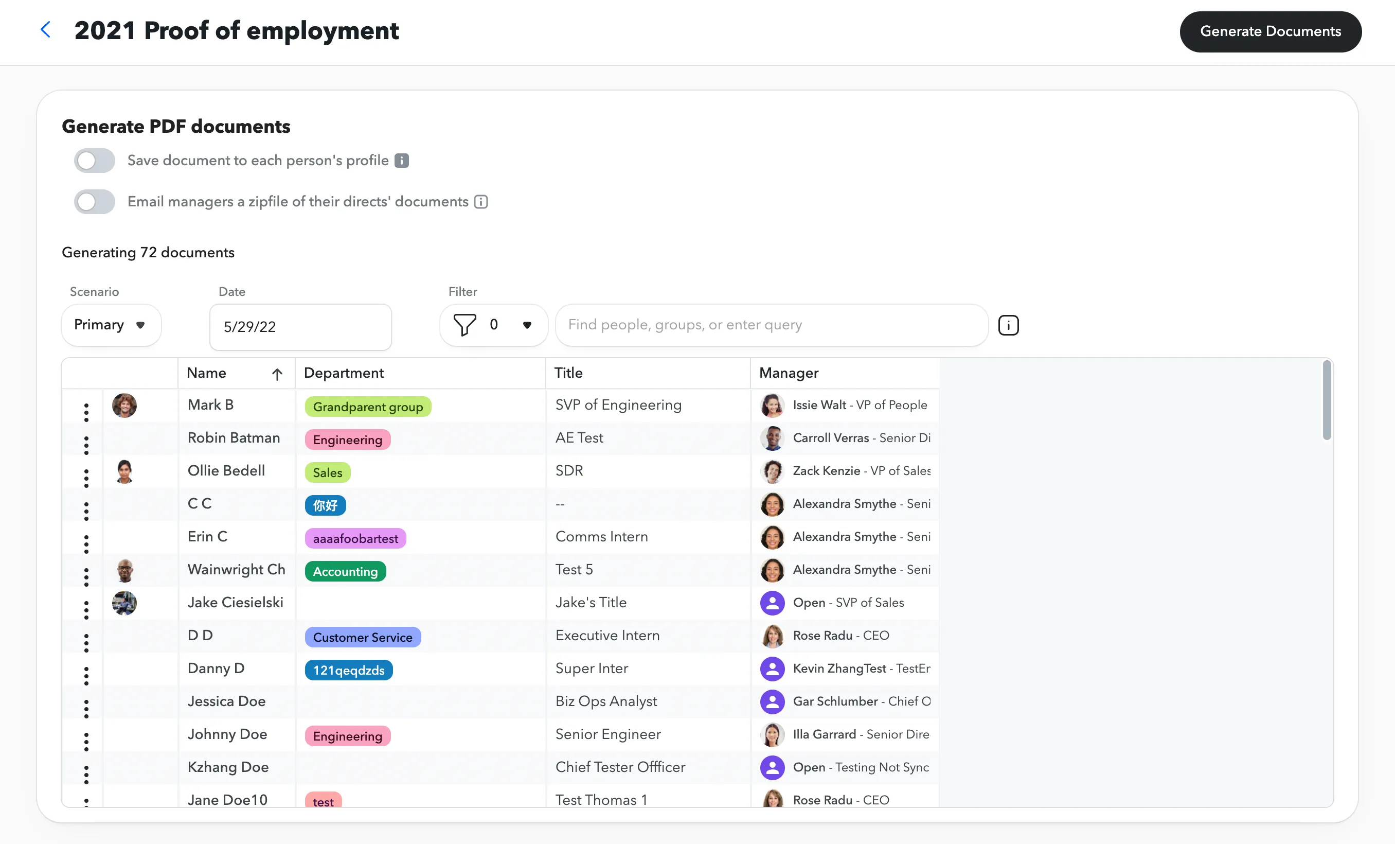 The Generate PDF documents view The Generate PDF documents view