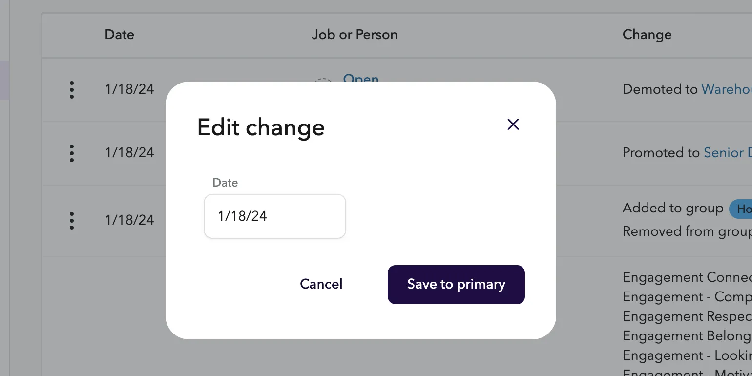 Editing a change from the Org Changes History page