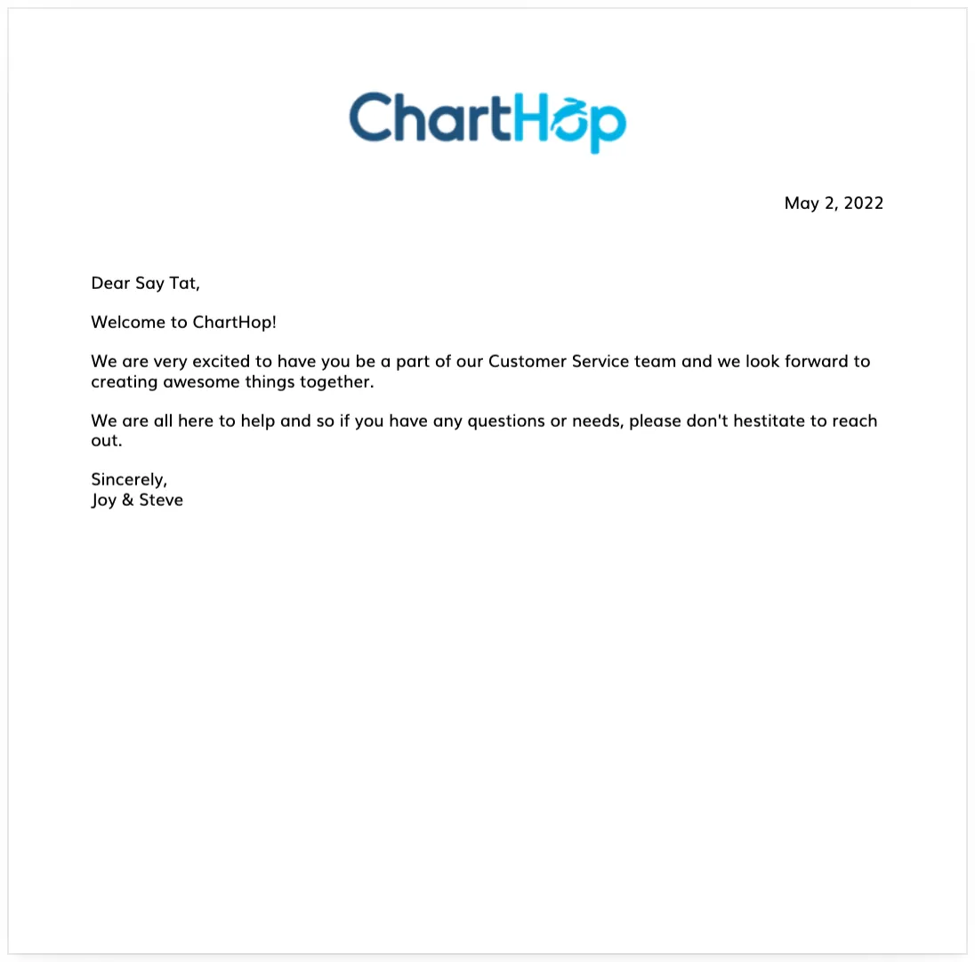 Welcome letter template