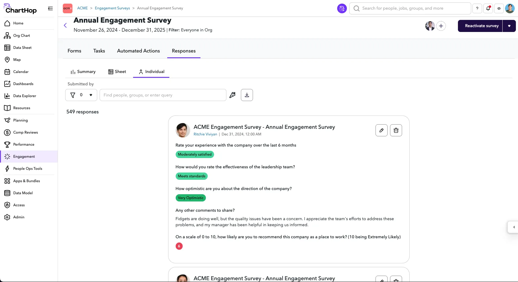 Individual Response view of Non-Anonymous Survey Responses Individual Response view of Non-Anonymous Survey Responses