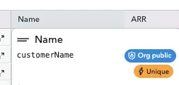 Field code name for column
