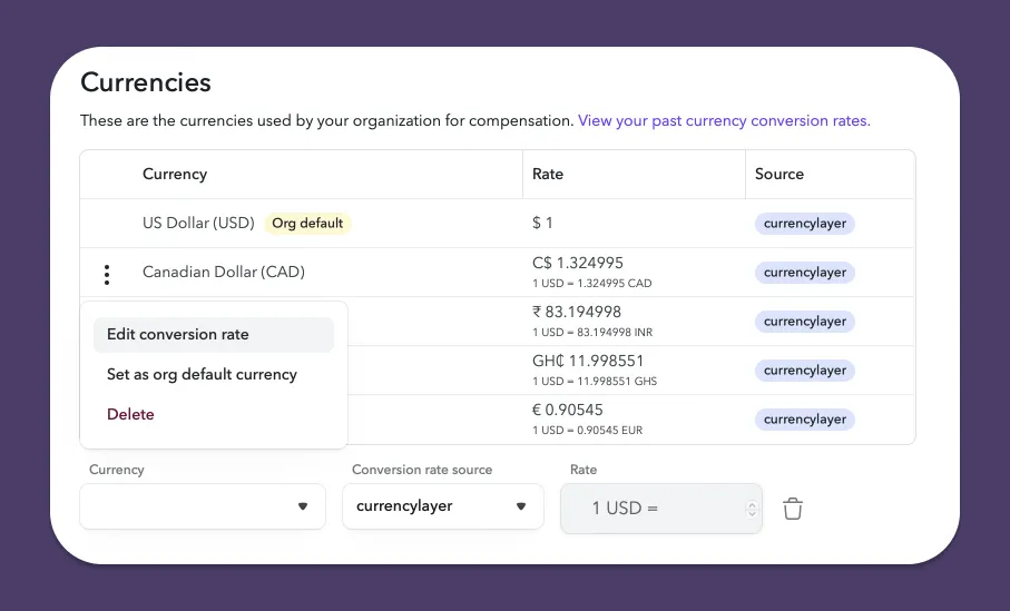 Set the default currency Set the default currency
