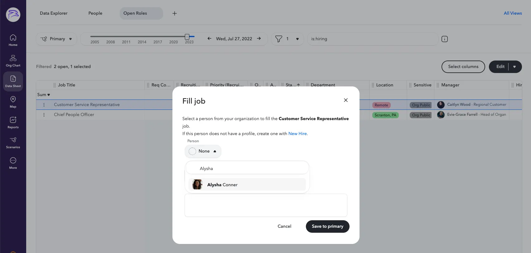 Filling a job with an org member