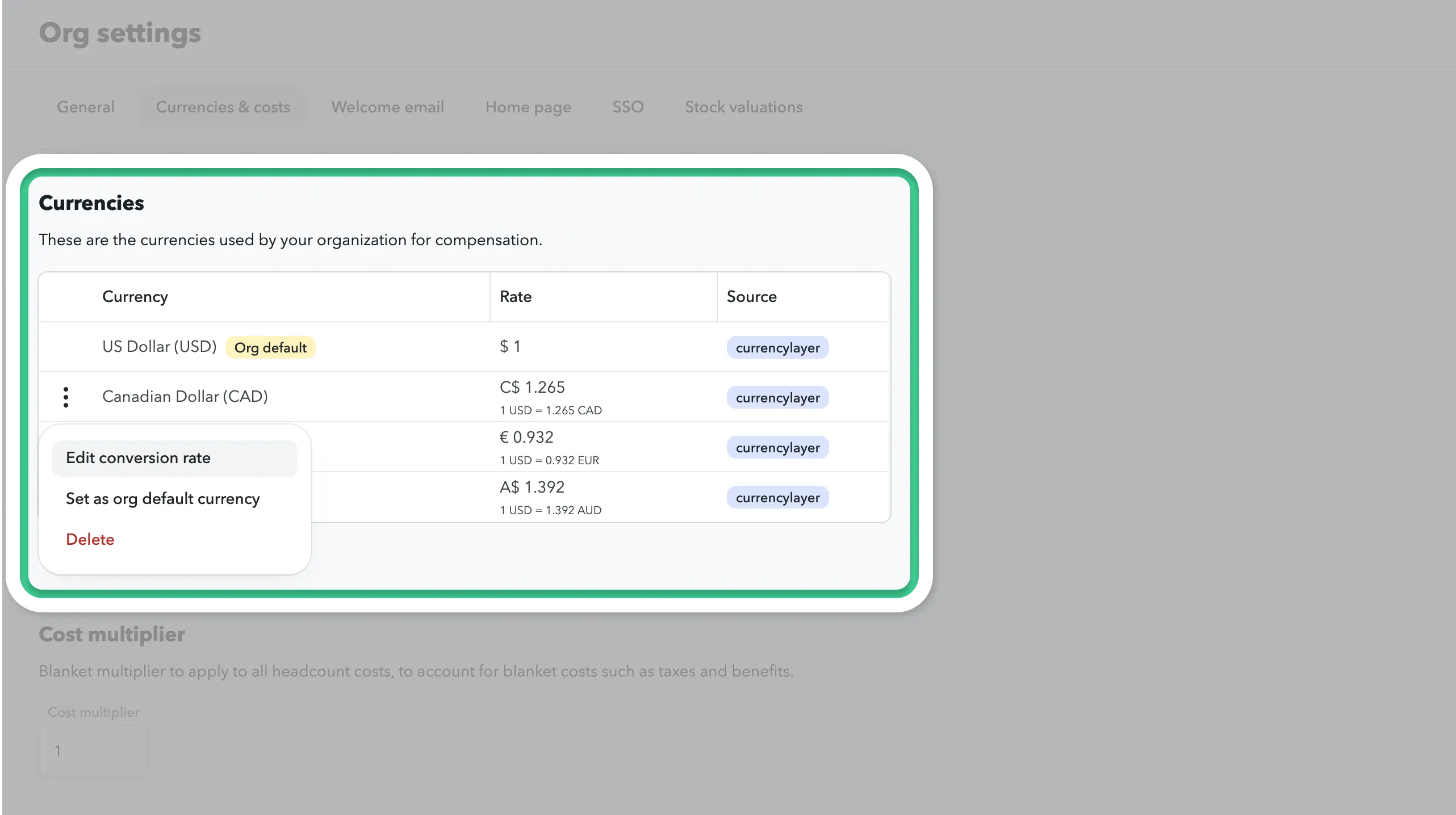 Edit the conversion rate