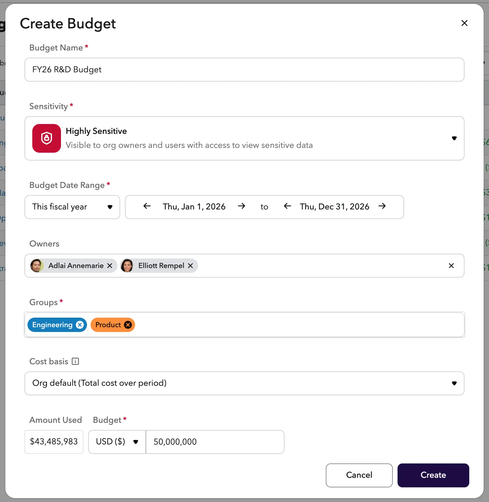 Create Budget Dialog