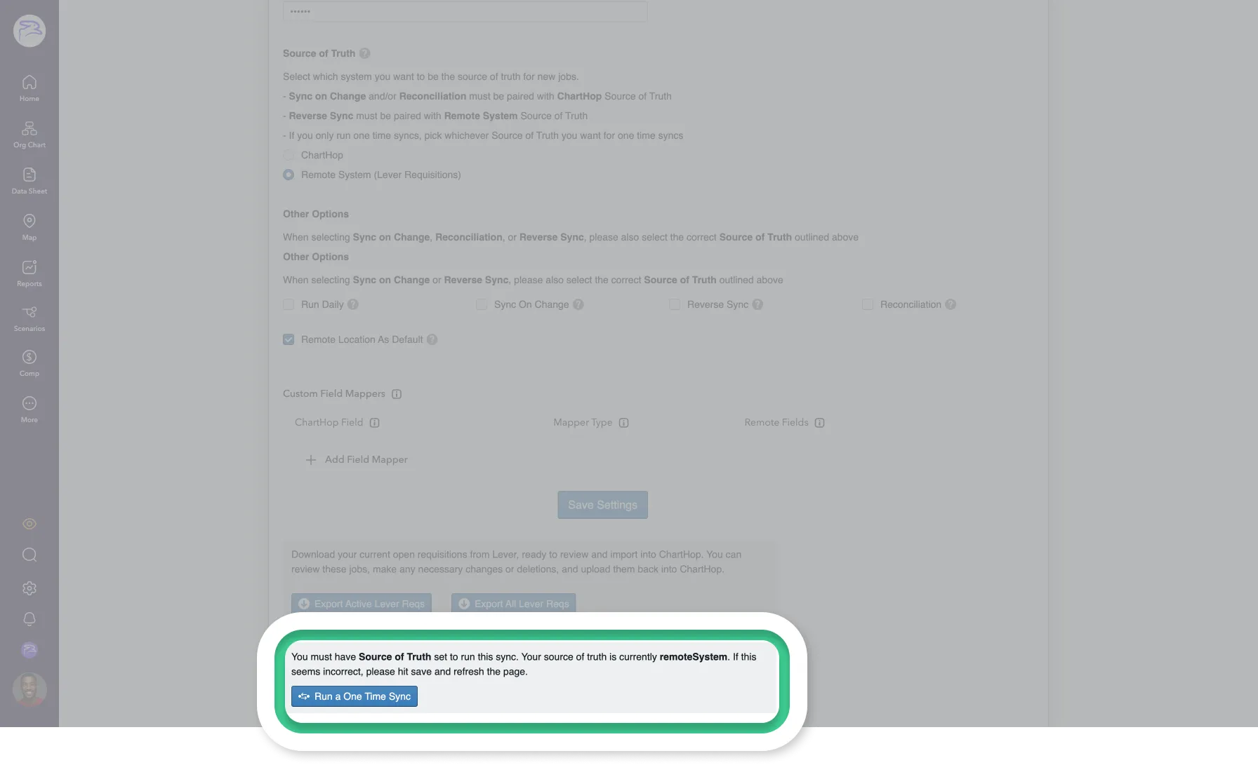 Select the Run a One Time Sync button to manually trigger a reconciliation. Select the Run a One Time Sync button to manually trigger a reconciliation.
