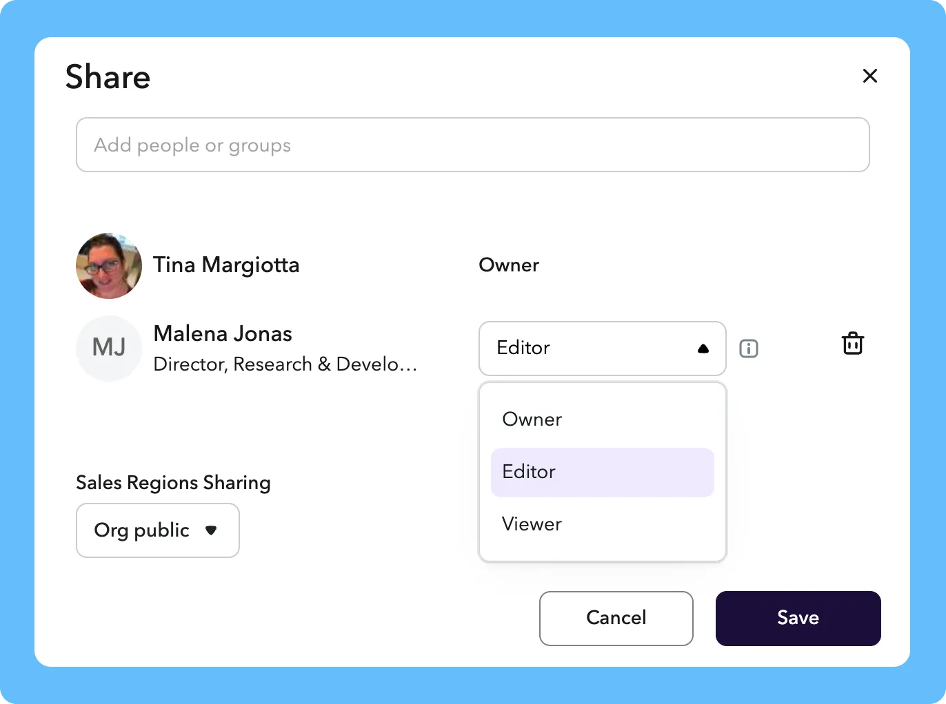 Share with a specific user to see and manage the group type