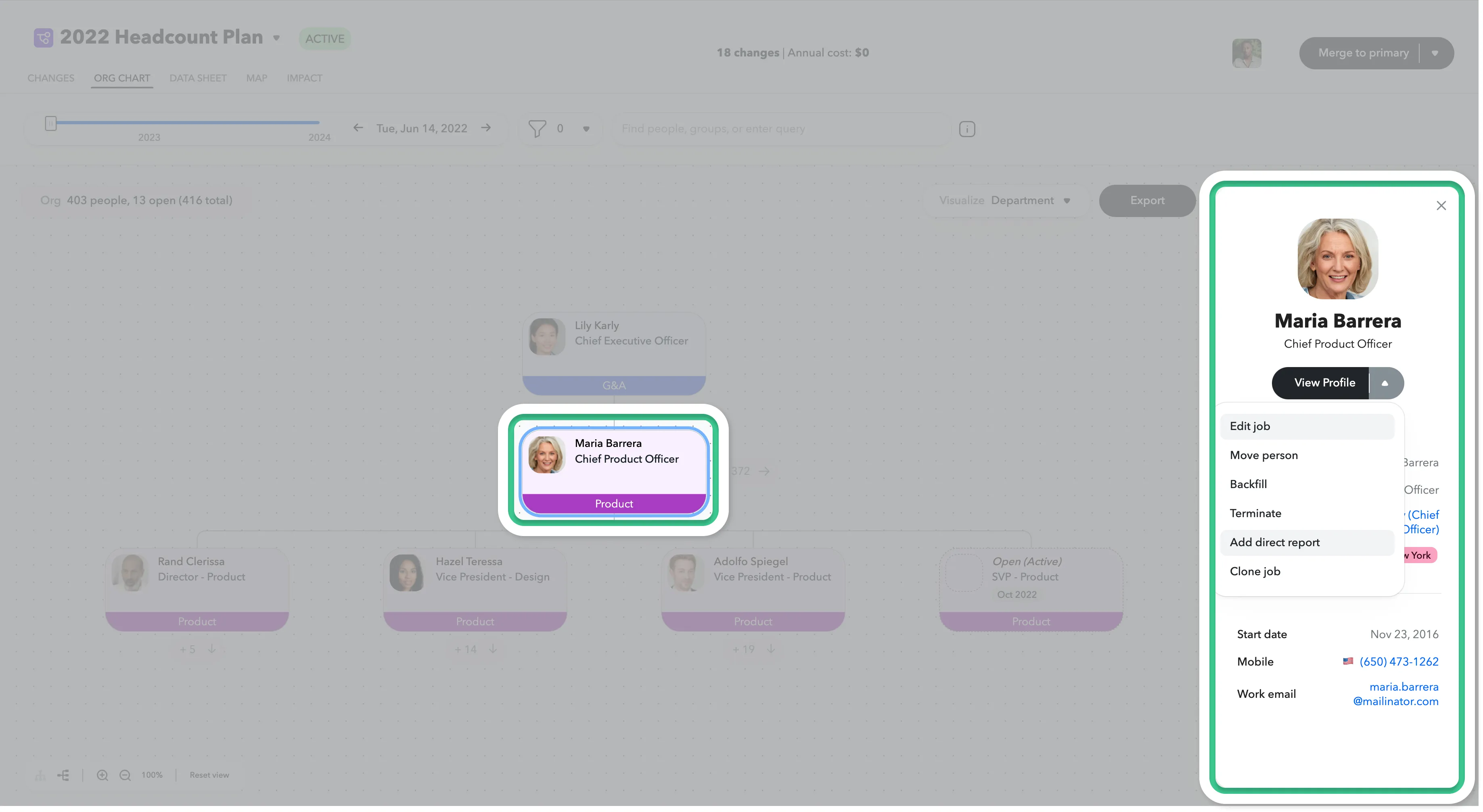 Create a new job directly from the scenario Org Chart.
