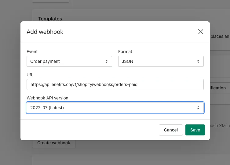 Creating a webhook to connect to Enefits