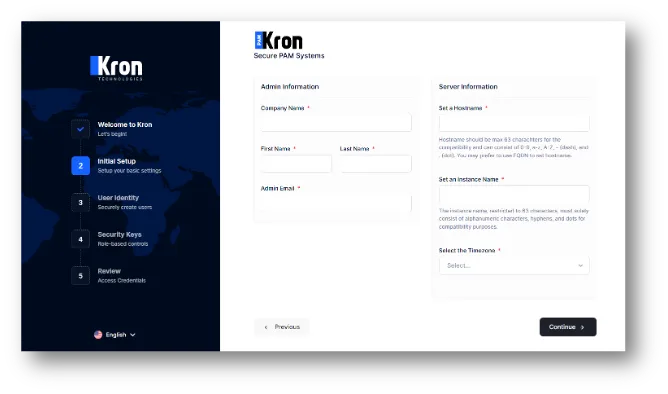 Initial Setup Screen