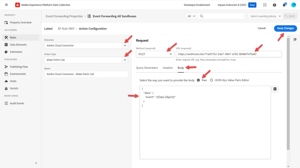 Configure the action