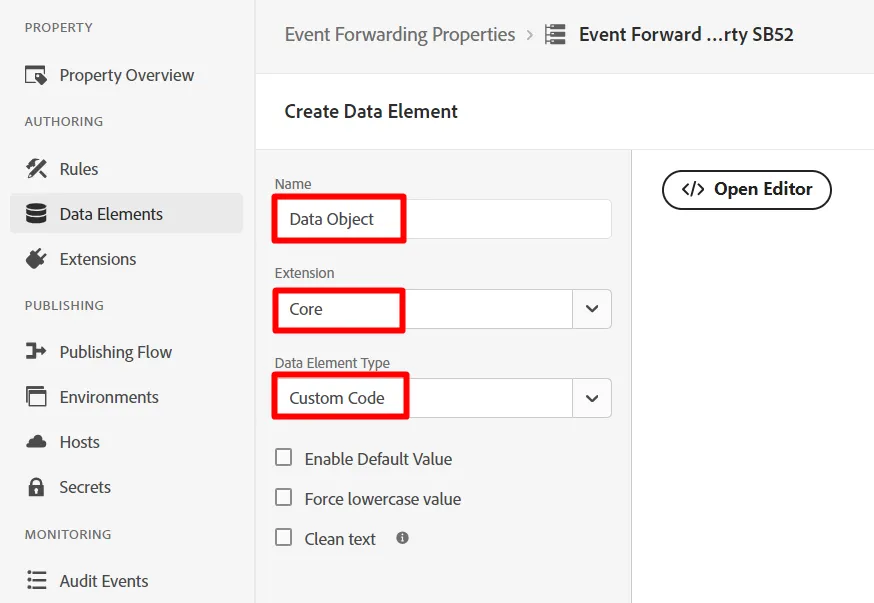 Step 1 of data element config