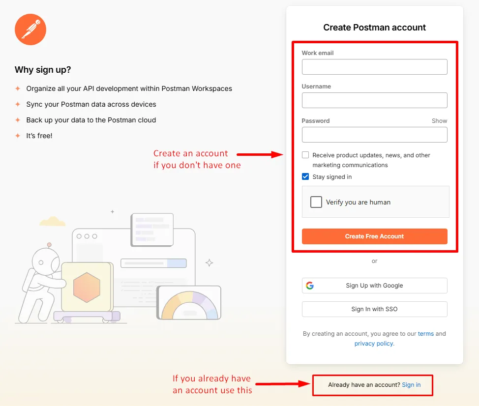 Postman Login Screen Postman Login Screen
