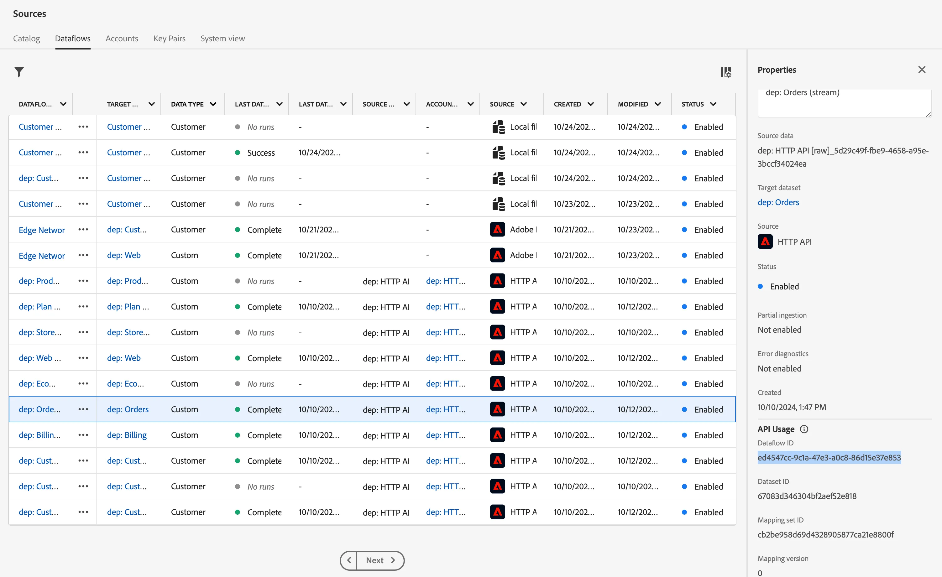 Web Dataflow and Dataset IDs Web Dataflow and Dataset IDs