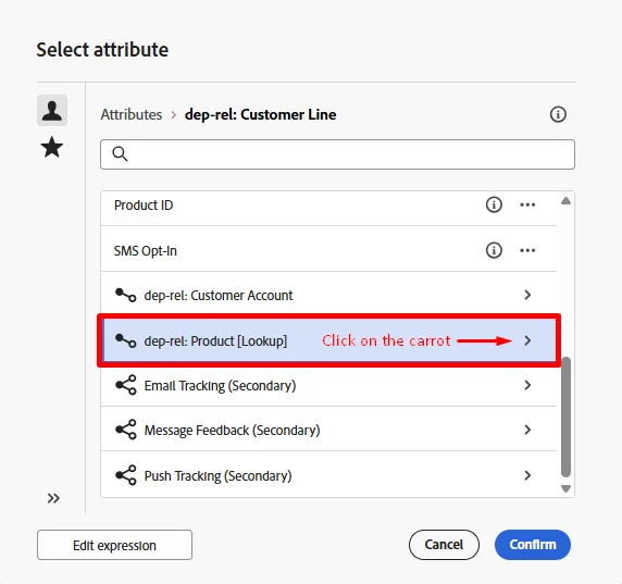 Selec the Product lookup schema Selec the Product lookup schema
