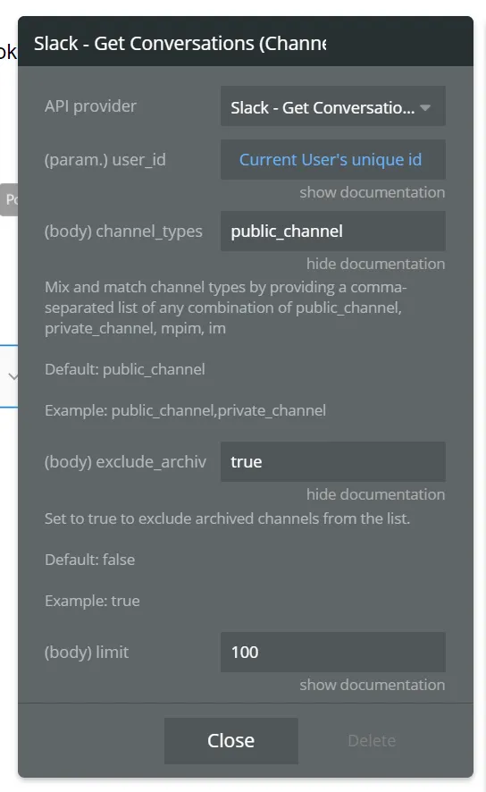 Image: channel type and archive setting