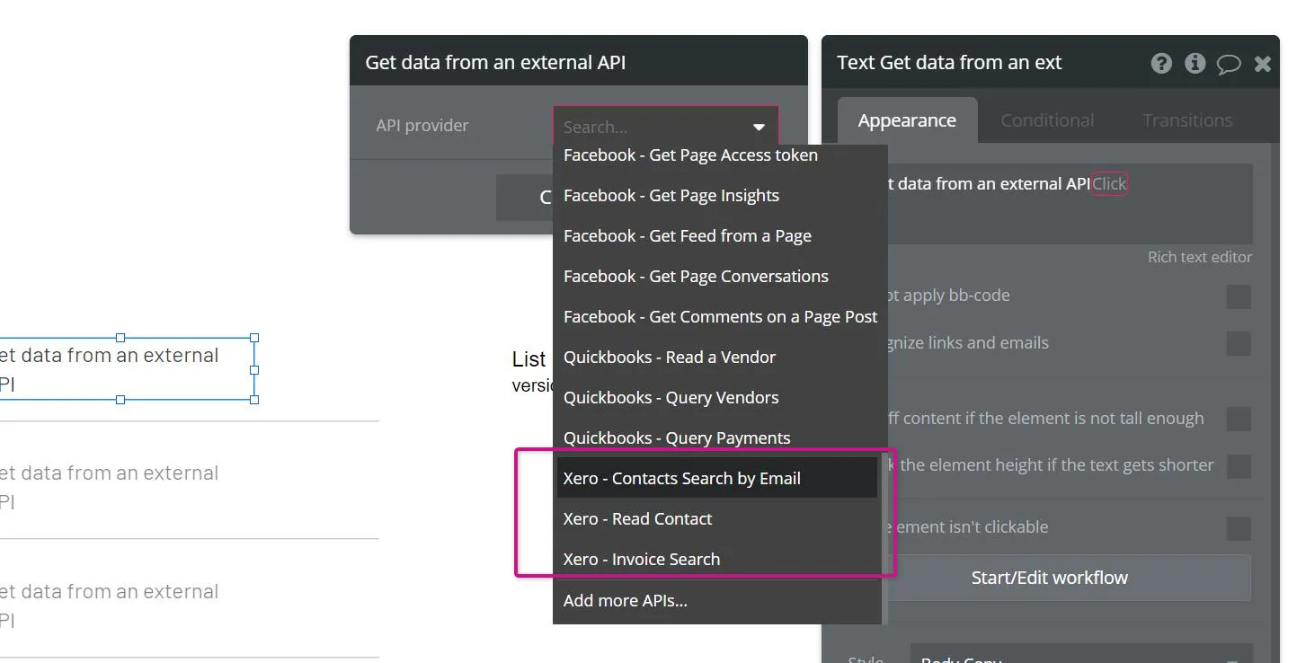 Image: Selecting external API
