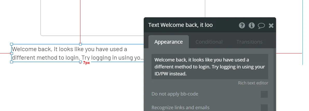 Image: Text element with error