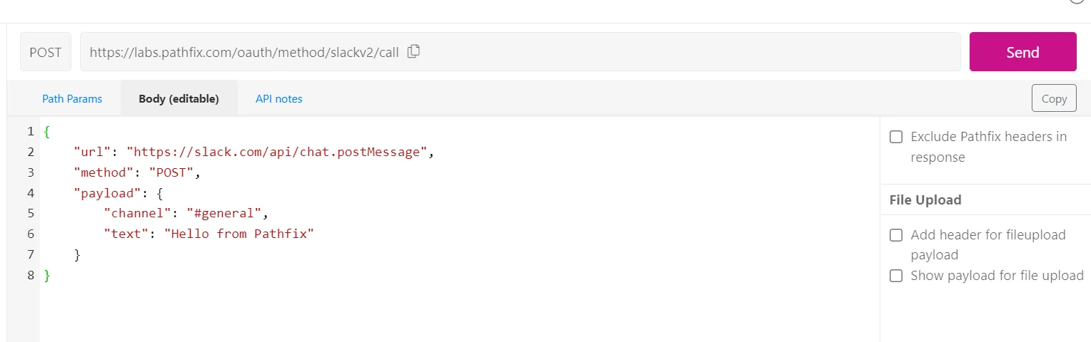Image: Sample API call setup to Slack Image: Sample API call setup to Slack