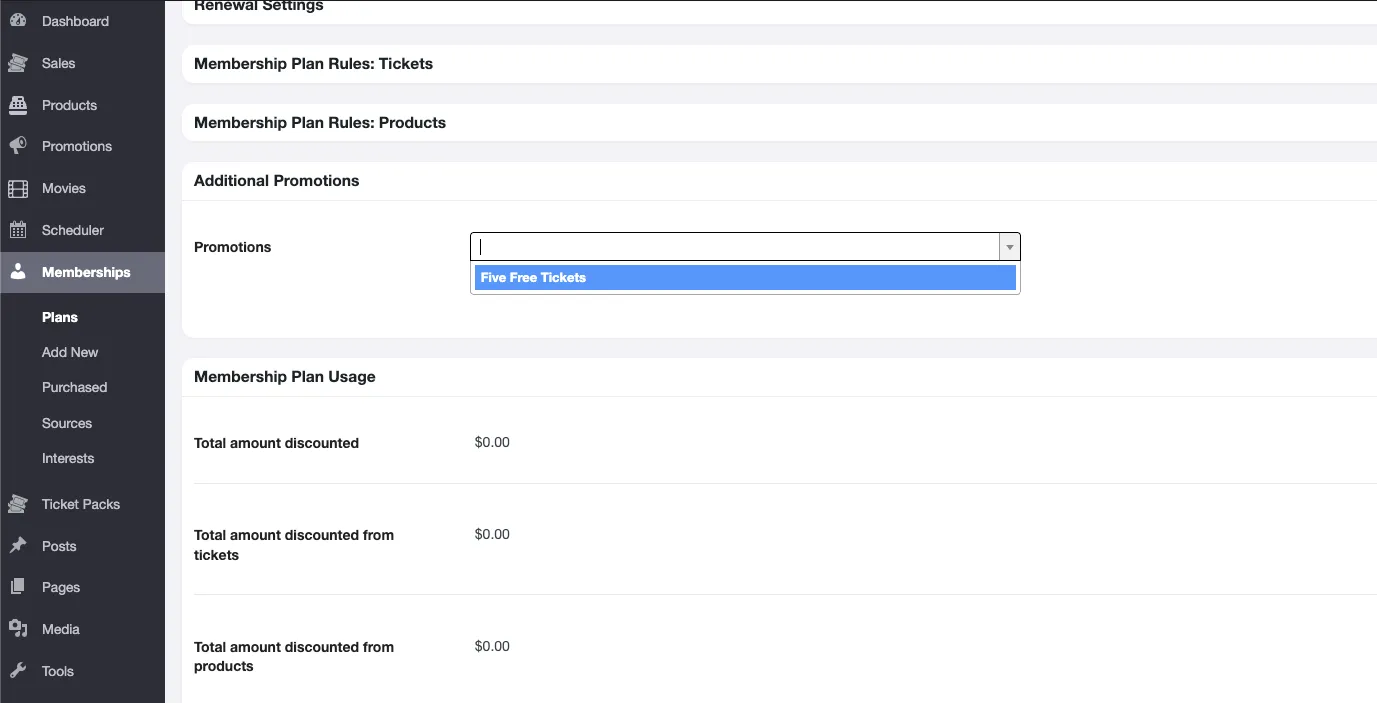 Screenshot of Additional Promotions dropdown menu in the Membership Plan Editor Screenshot of Additional Promotions dropdown menu in the Membership Plan Editor