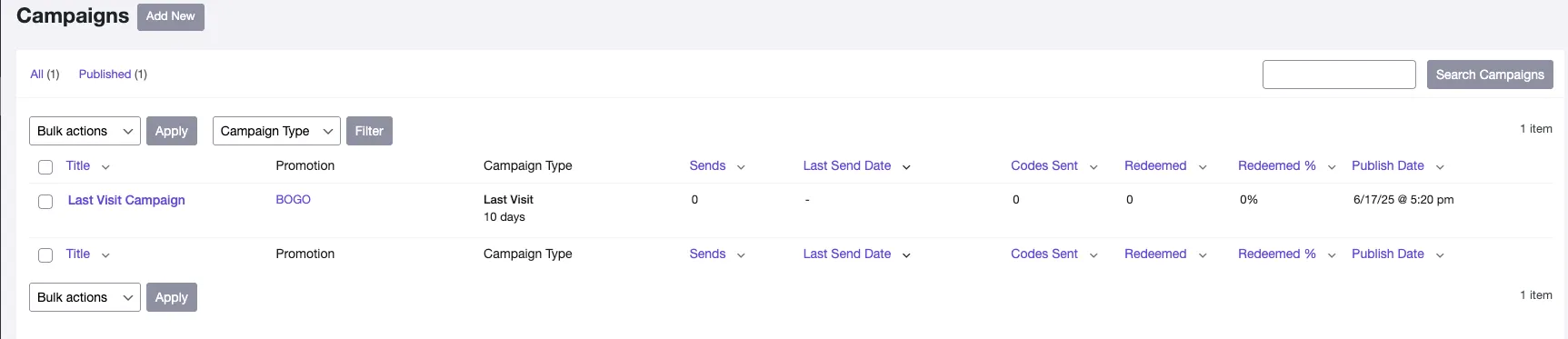 Screenshot of Filmbot admin showcasing created campaign Screenshot of Filmbot admin showcasing created campaign