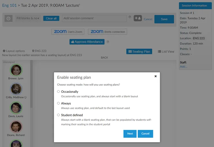 Enable seating plan Enable seating plan