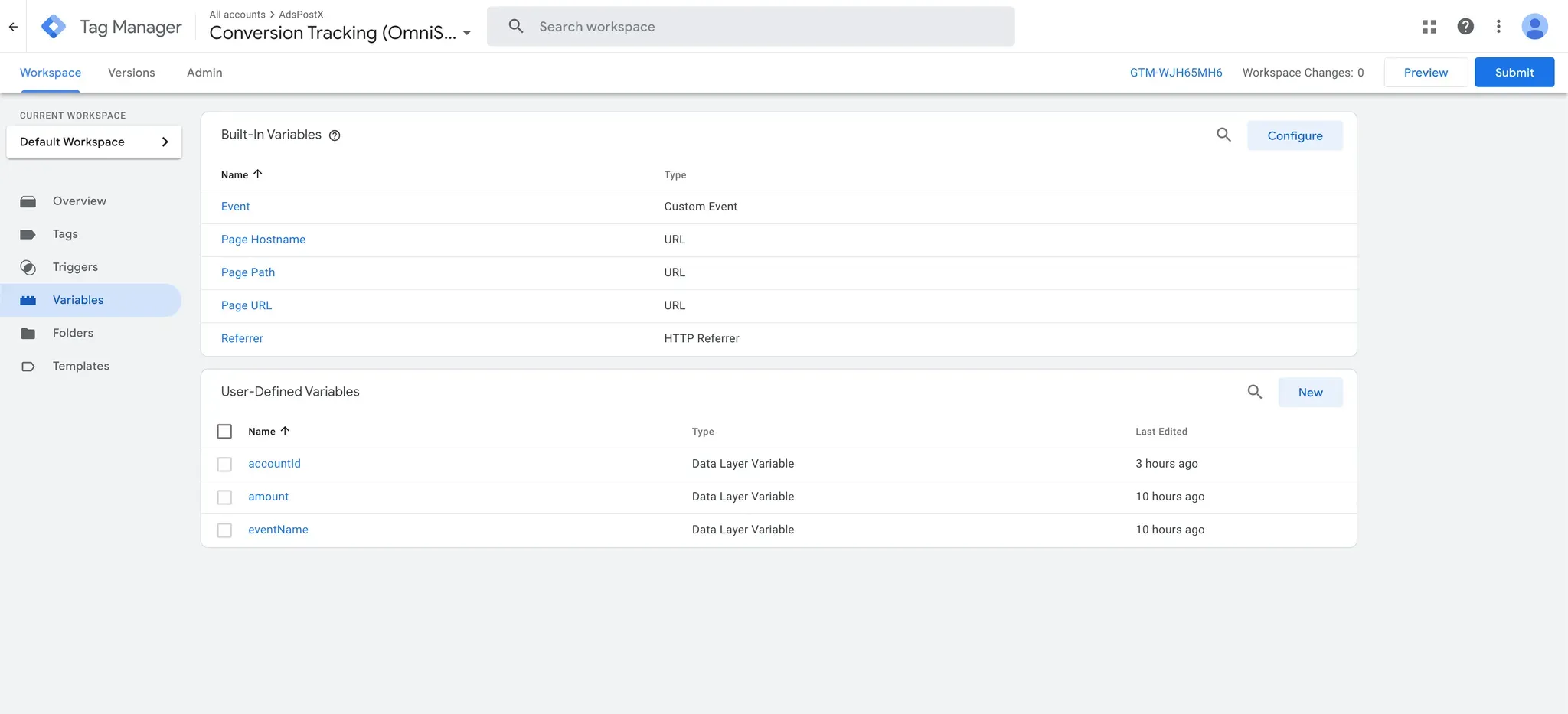 User-defined variables of type Data Layer