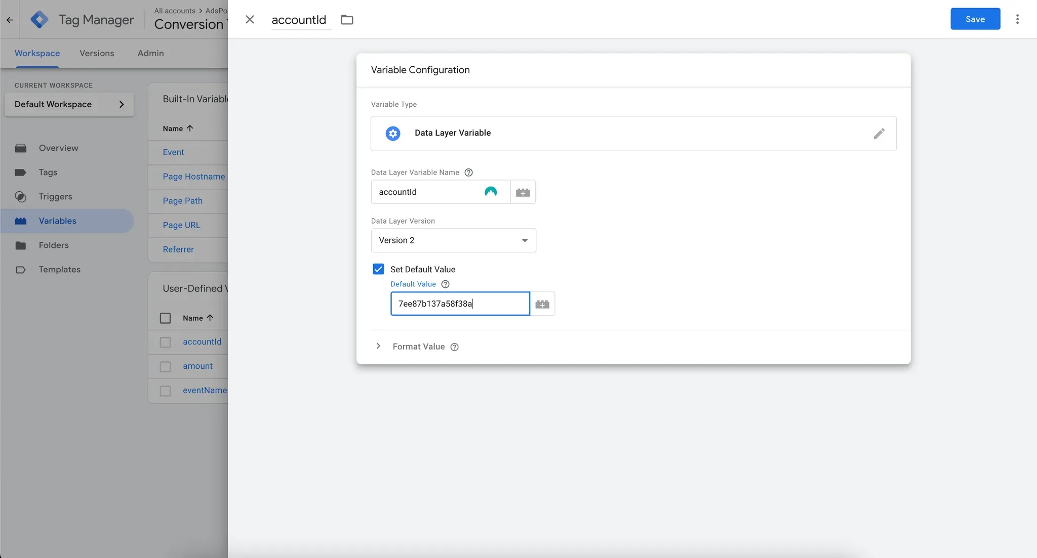 Configure accountId Data Variable in GTM 