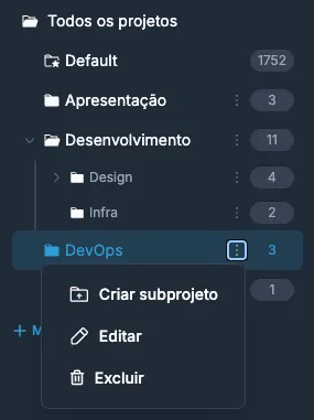 Criar subprojeto