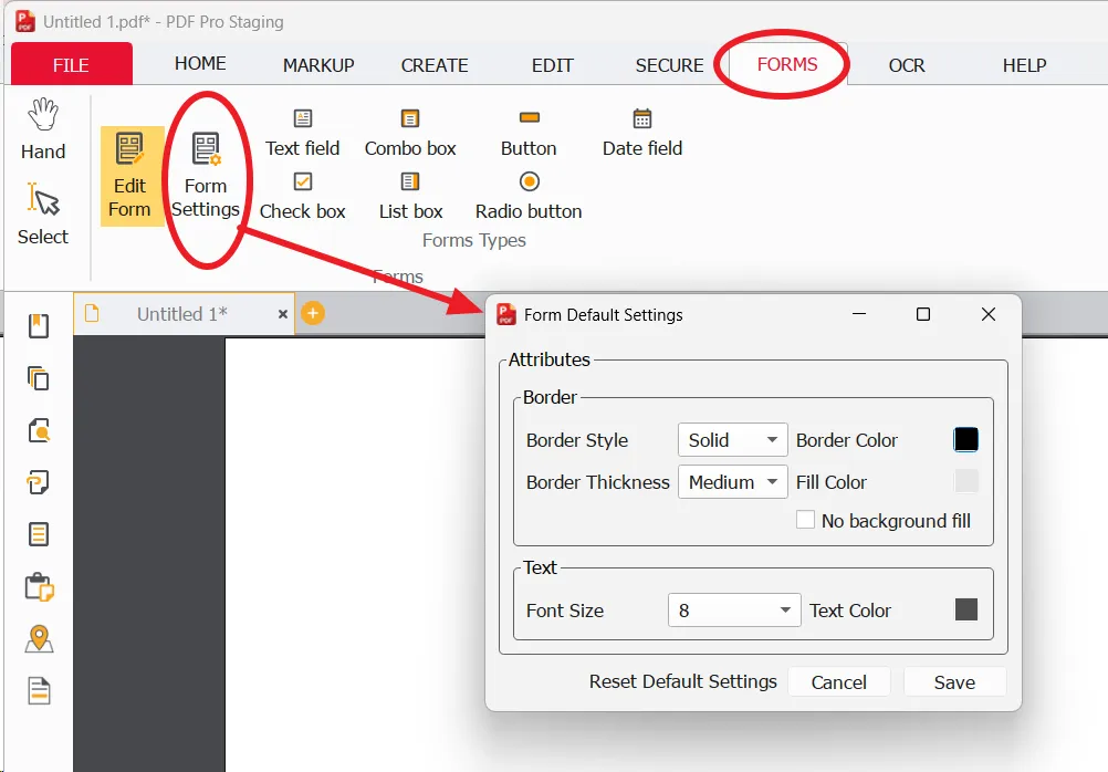 Form Default Settings Form Default Settings