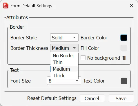 Border Thickness Options Border Thickness Options