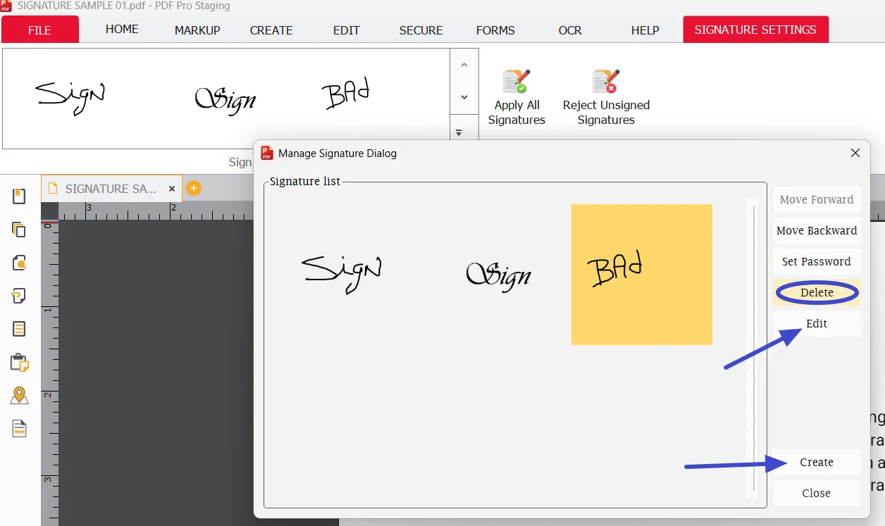 Create or delete signatures Create or delete signatures