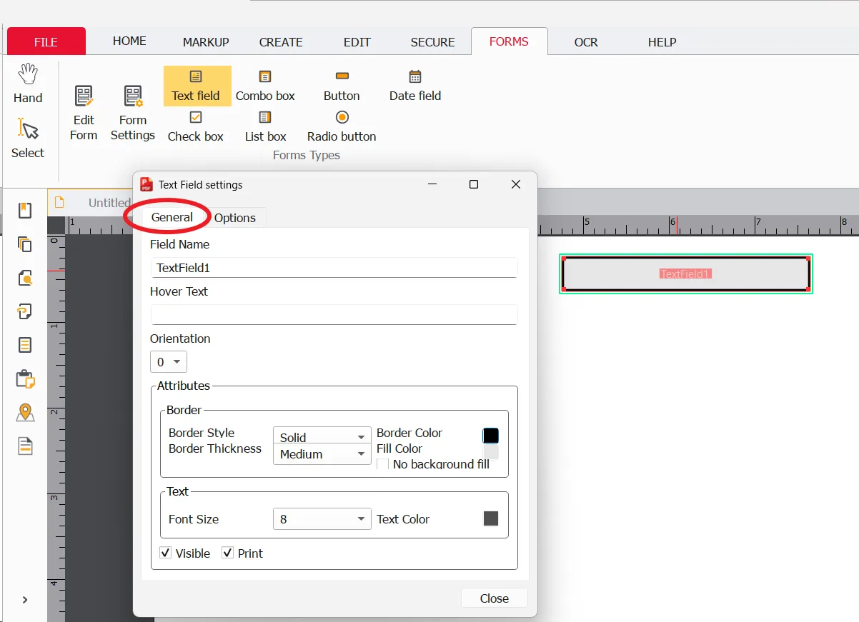 Text Field General Settings Text Field General Settings