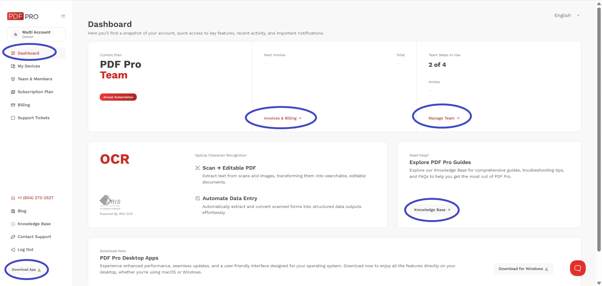 Dashboard links
