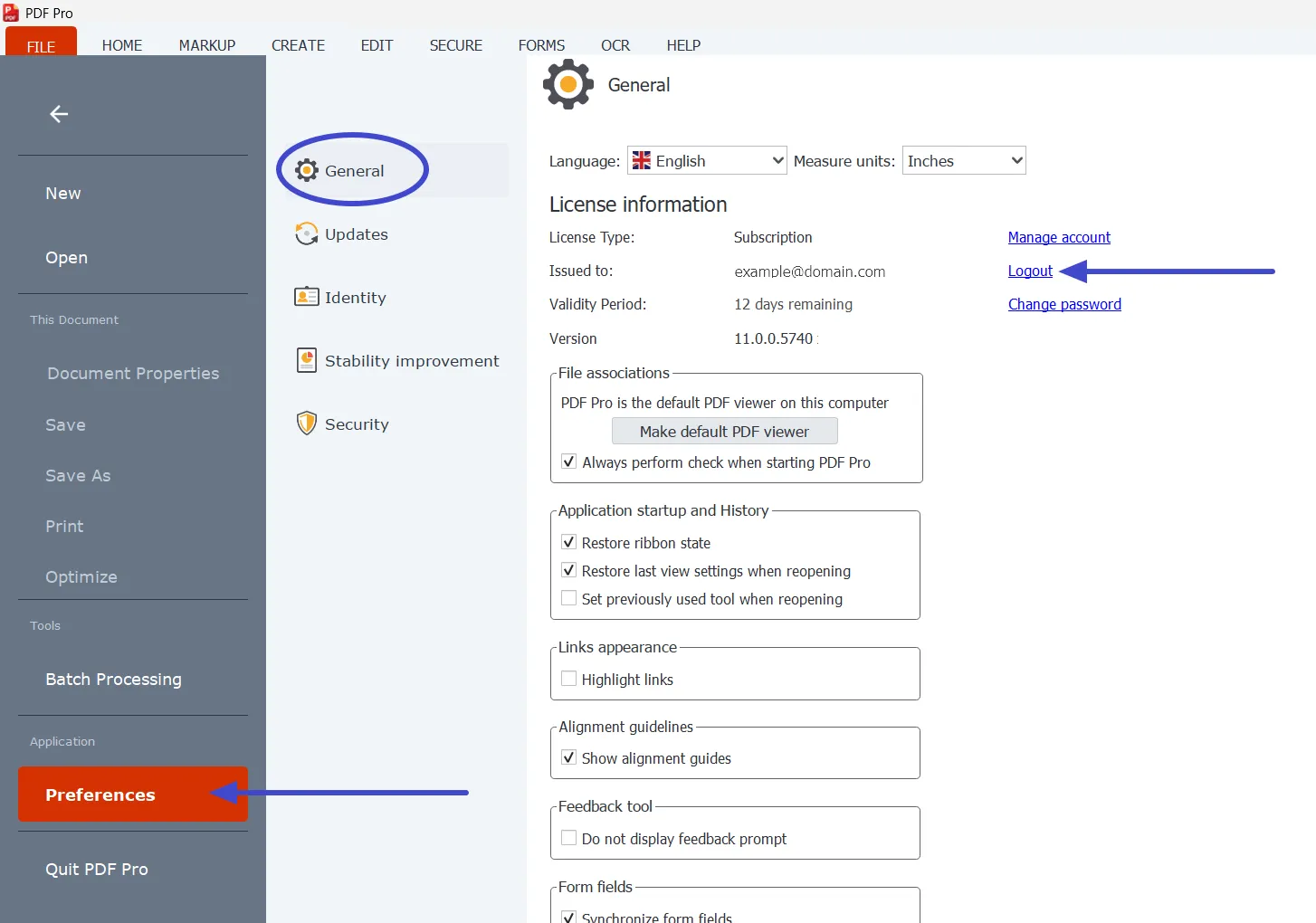 Logout menu choice