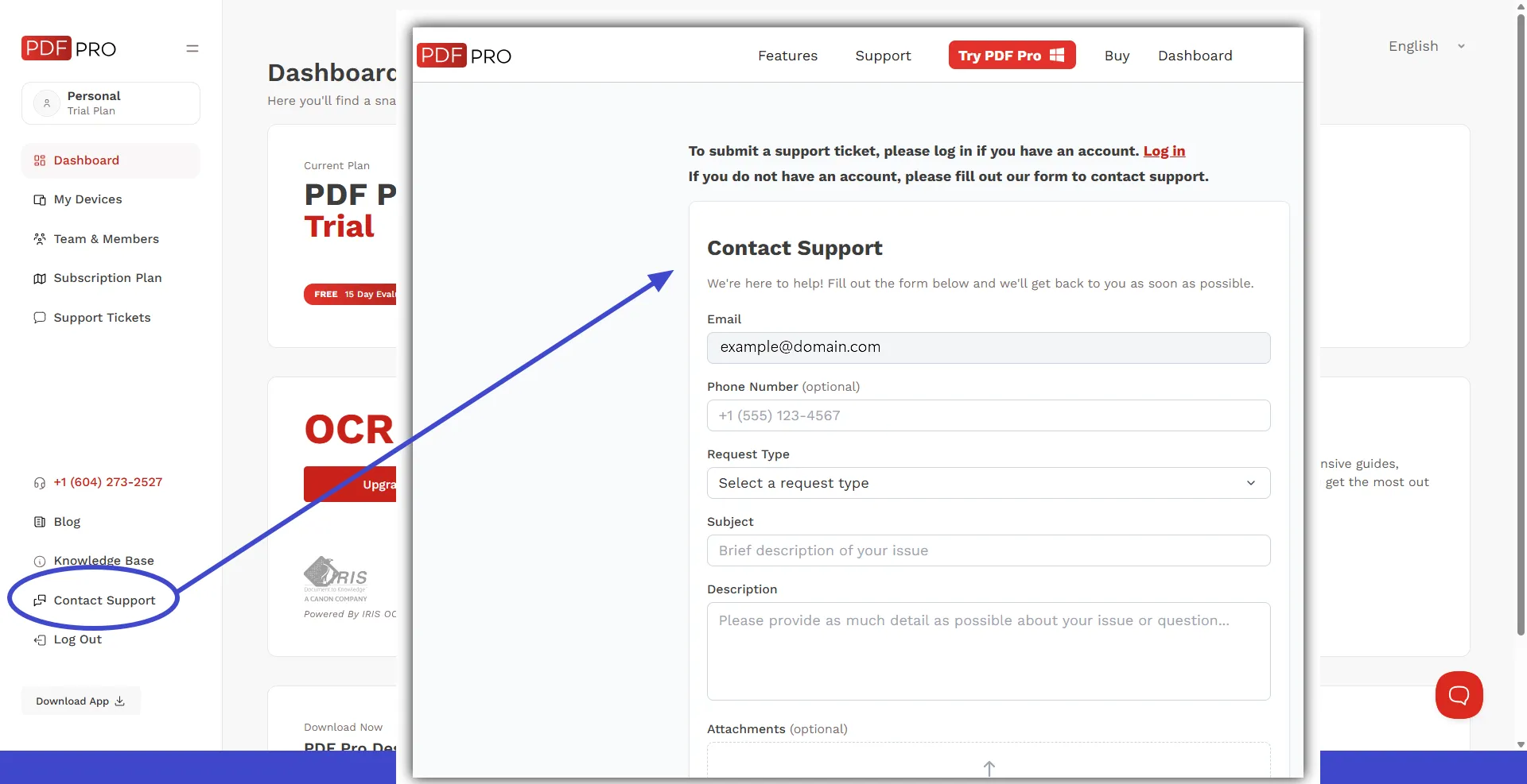 Contact Support Menu Choice