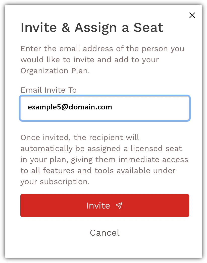 Invite email entered Invite email entered