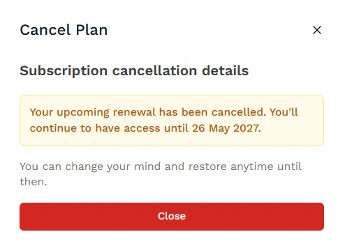Renewal cancellation details