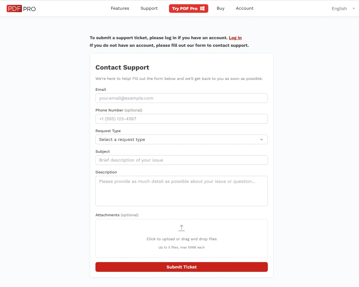 Contact Support Form