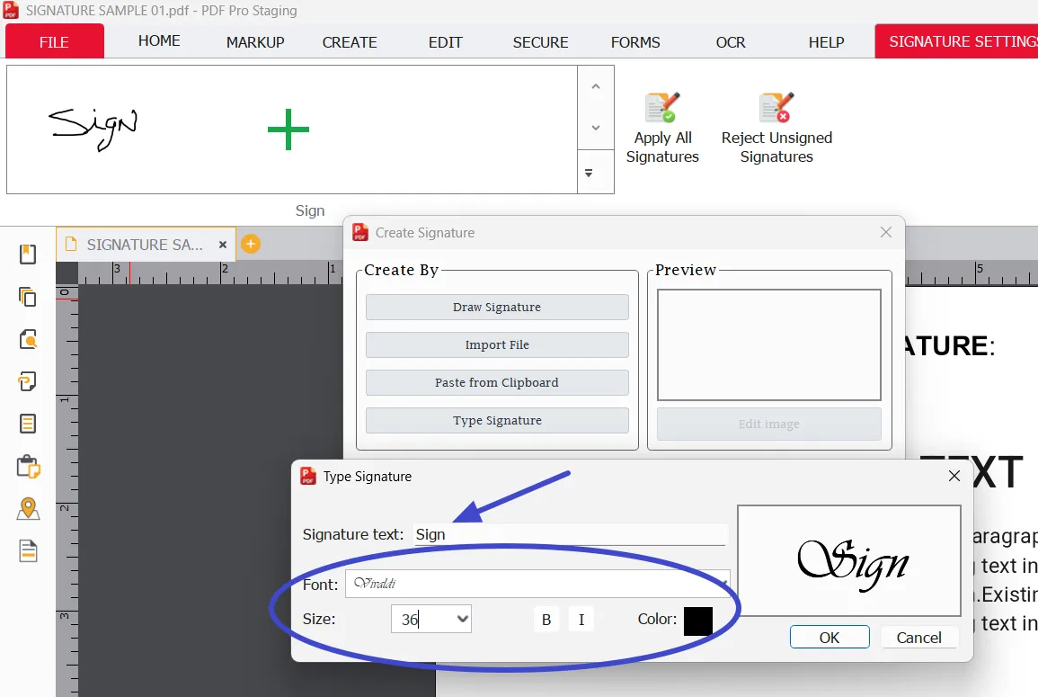 Type Signature Settings Type Signature Settings