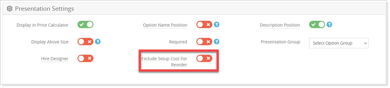 Product Option Edit Screen
