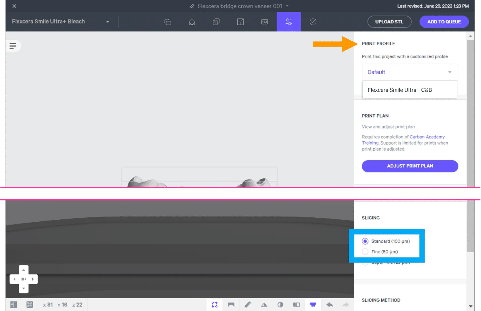 Slicing menu Slicing menu