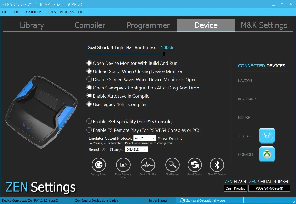Zen Studio - Device Panel