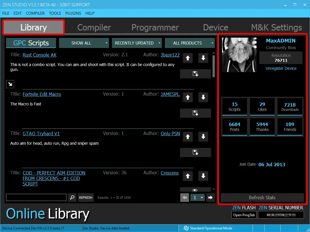 Library Panel - Registered