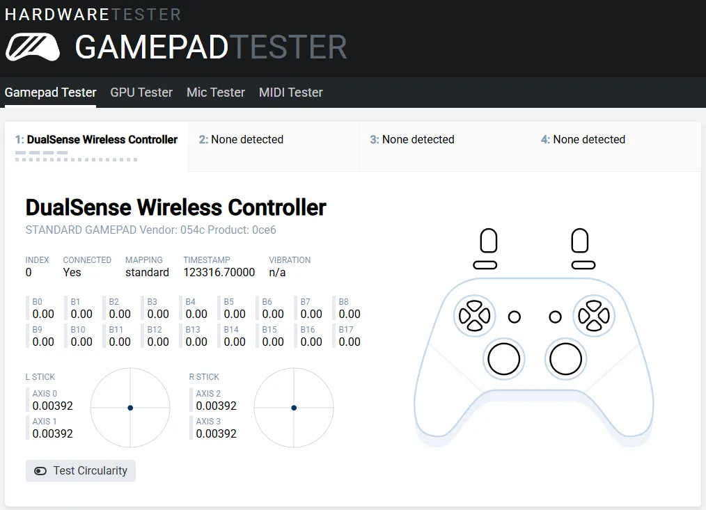 Thanks to gamepad-tester.com Thanks to gamepad-tester.com
