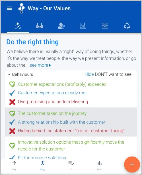 Behaviours screen of Salpulse on a mobile