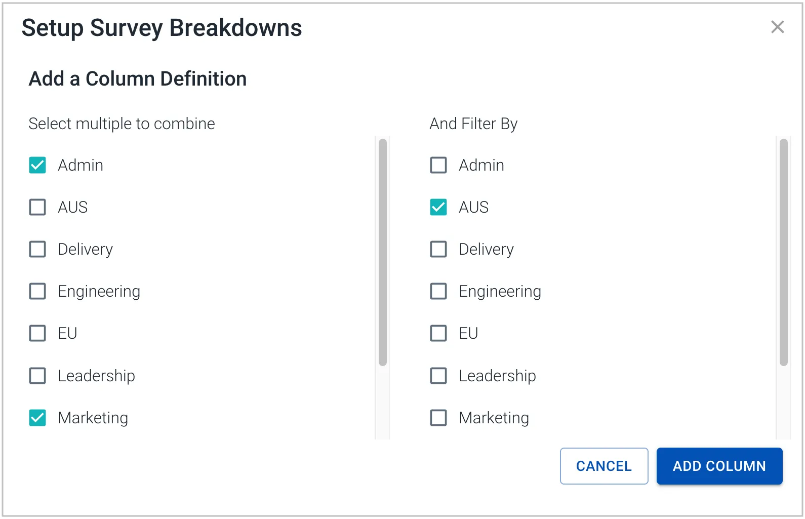 Setting up the column definitions for the breakdowns display in Salpulse 3
