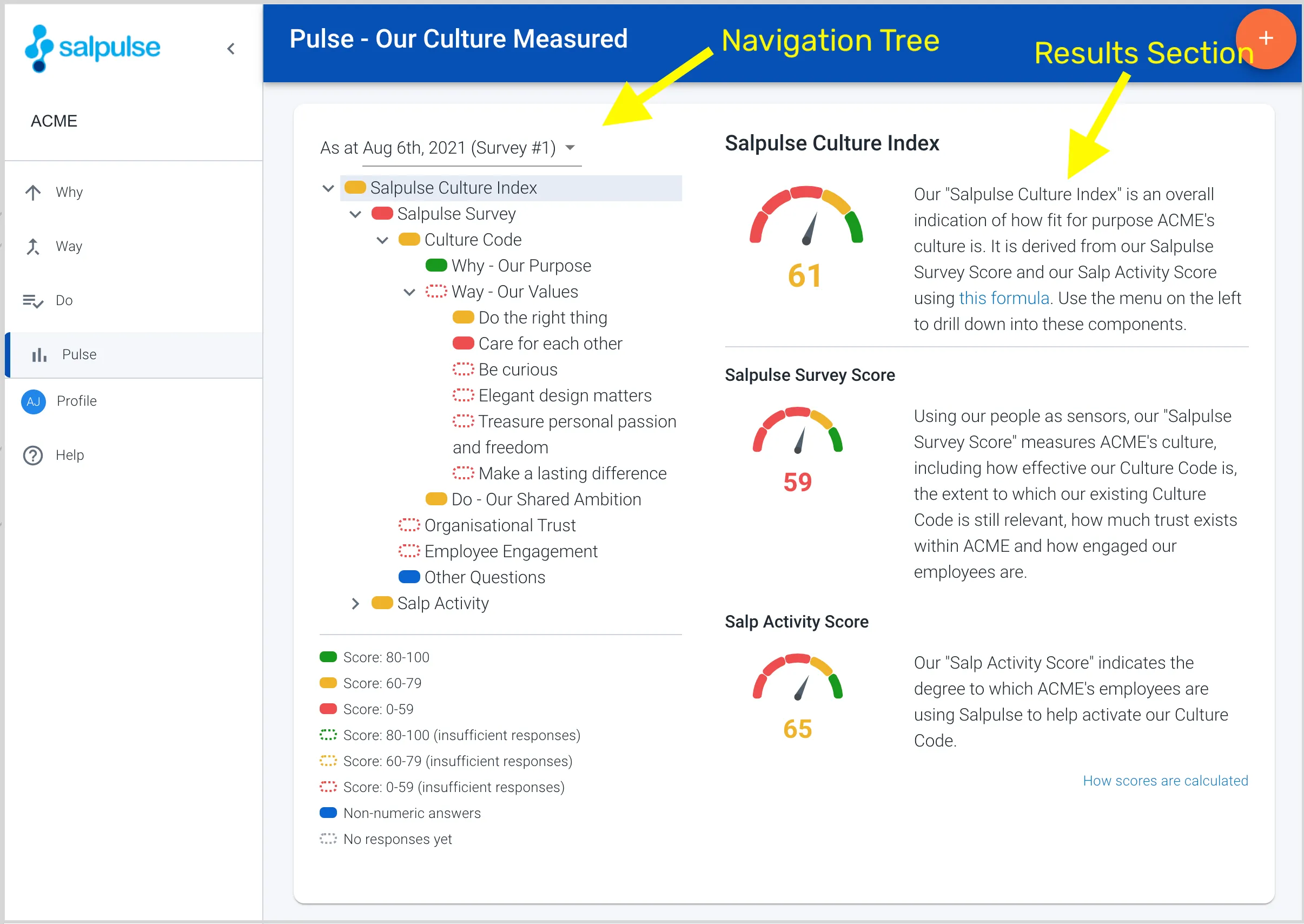 Salpulse results section for culture measurement