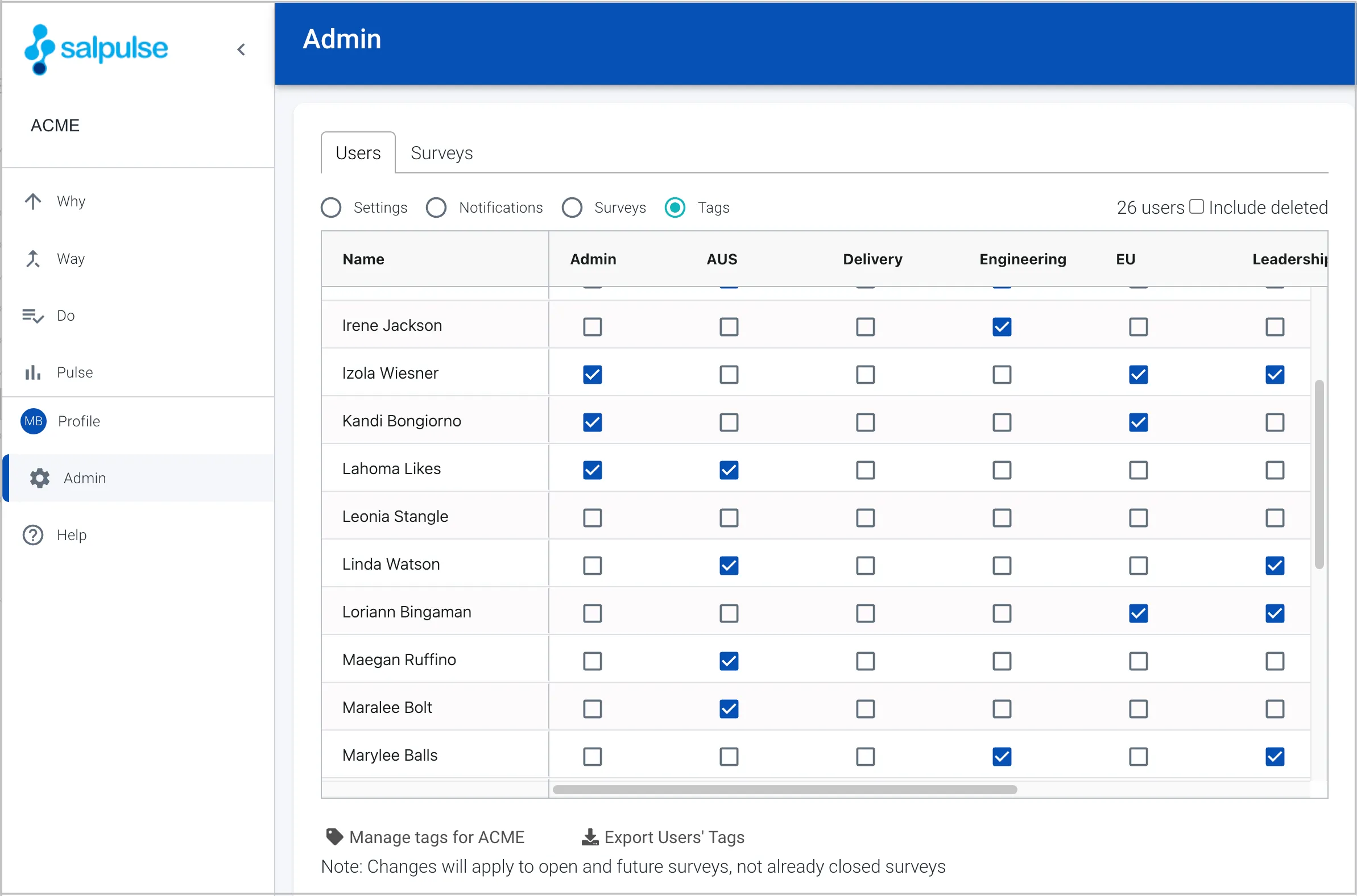 Assigning tags for each employee in Salpulse